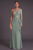 Blush Floral Mermaid One Shoulder Long Wedding Guest Dress