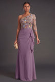 Blush Floral Mermaid One Shoulder Long Wedding Guest Dress