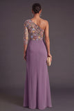 Blush Floral Mermaid One Shoulder Long Wedding Guest Dress