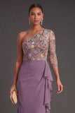 Blush Floral Mermaid One Shoulder Long Wedding Guest Dress