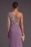 Blush Floral Mermaid One Shoulder Long Wedding Guest Dress