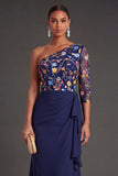 Blush Floral Mermaid One Shoulder Long Wedding Guest Dress