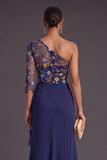 Blush Floral Mermaid One Shoulder Long Wedding Guest Dress