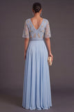 Green Floral A Line Short Sleeves Long Wedding Guest Dress