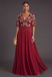 Green Floral A Line Short Sleeves Long Wedding Guest Dress