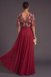 Green Floral A Line Short Sleeves Long Wedding Guest Dress