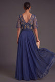 Green Floral A Line Short Sleeves Long Wedding Guest Dress