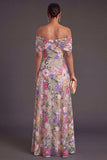 Light Khaki A Line Embroidered Floral High Low Wedding Guest Dress