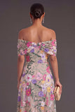 Light Khaki A Line Embroidered Floral High Low Wedding Guest Dress