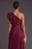 Navy A Line One Shoulder Long Wedding Guest Dress