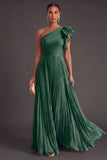 Navy A Line One Shoulder Long Wedding Guest Dress