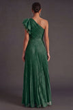 Navy A Line One Shoulder Long Wedding Guest Dress