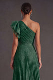 Navy A Line One Shoulder Long Wedding Guest Dress