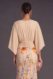 Champagne Mermaid Floral Long Formal Dress with Sleeves