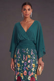 Champagne Mermaid Floral Long Formal Dress with Sleeves
