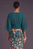 Champagne Mermaid Floral Long Formal Dress with Sleeves