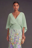 Champagne Mermaid Floral Long Formal Dress with Sleeves