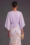 Champagne Mermaid Floral Long Formal Dress with Sleeves