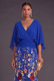 Champagne Mermaid Floral Long Formal Dress with Sleeves