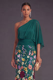 Champagne Mermaid Floral Embroidery One Shoulder Long Formal Dress with Sleeves