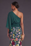 Champagne Mermaid Floral Embroidery One Shoulder Long Formal Dress with Sleeves