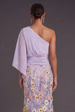 Champagne Mermaid Floral Embroidery One Shoulder Long Formal Dress with Sleeves