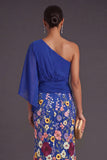 Champagne Mermaid Floral Embroidery One Shoulder Long Formal Dress with Sleeves
