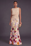 Lilac Mermaid Floral Boat Neck Long Formal Dress