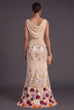 Lilac Mermaid Floral Boat Neck Long Formal Dress