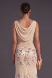 Lilac Mermaid Floral Boat Neck Long Formal Dress