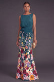 Lilac Mermaid Floral Boat Neck Long Formal Dress