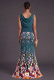 Lilac Mermaid Floral Boat Neck Long Formal Dress