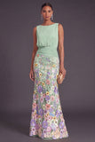 Lilac Mermaid Floral Boat Neck Long Formal Dress