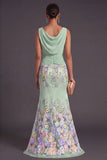 Lilac Mermaid Floral Boat Neck Long Formal Dress