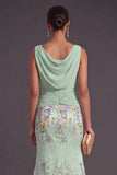 Lilac Mermaid Floral Boat Neck Long Formal Dress