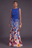 Lilac Mermaid Floral Boat Neck Long Formal Dress