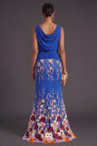 Lilac Mermaid Floral Boat Neck Long Formal Dress