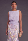 Lilac Mermaid Floral Boat Neck Long Formal Dress