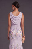 Lilac Mermaid Floral Boat Neck Long Formal Dress