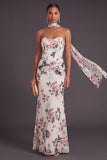 Neck Scarf Ivory Floral Mermaid Long Wedding Guest Dress