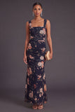 Black Floral Mermaid Thick Straps Long Wedding Guest Dress