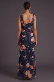 Black Floral Mermaid Thick Straps Long Wedding Guest Dress