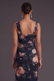 Black Floral Mermaid Thick Straps Long Wedding Guest Dress