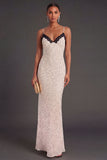 White Black Dots Mermaid Spaghetti Straps Long Wedding Guest Dress