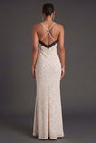 White Black Dots Mermaid Spaghetti Straps Long Wedding Guest Dress