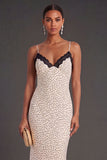 White Black Dots Mermaid Spaghetti Straps Long Wedding Guest Dress