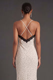 White Black Dots Mermaid Spaghetti Straps Long Wedding Guest Dress
