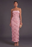 Pink Floral Sheath Glitter Long Wedding Guest Dress with Slit