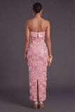 Pink Floral Sheath Glitter Long Wedding Guest Dress with Slit