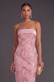 Pink Floral Sheath Glitter Long Wedding Guest Dress with Slit
